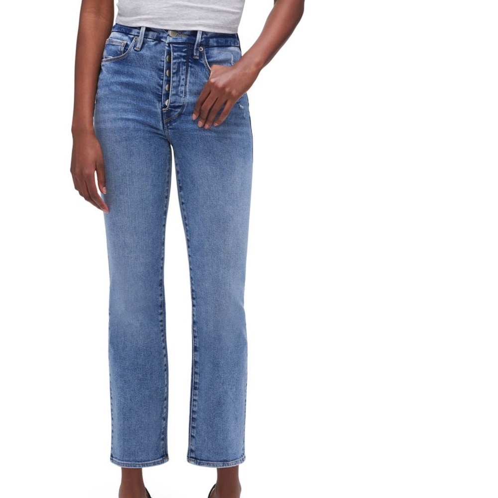 Good American Good Boy High Waist Crop Straight Leg Jeans Indigo (380) size 4